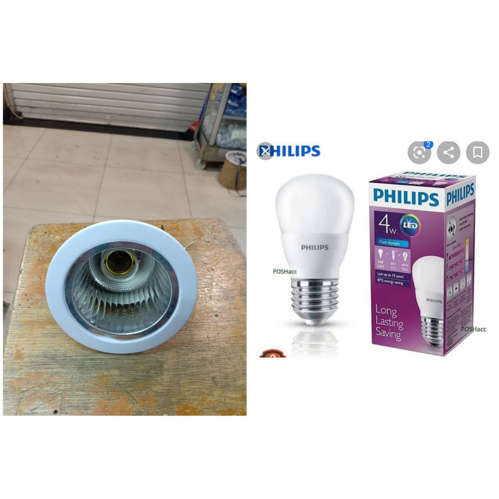 Downlight 3" + lampu philips led bulb 4watt