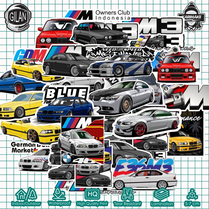 KARIMAKE Sticker Pack BMW E30 E46 E92 M3 GENERATION Stiker Mobil