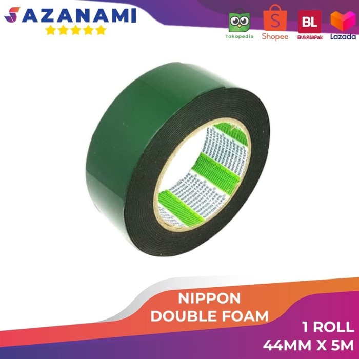

Nippon Double Tape Foam 2 44mm x 5m Double tape hijau busa 3M hitam