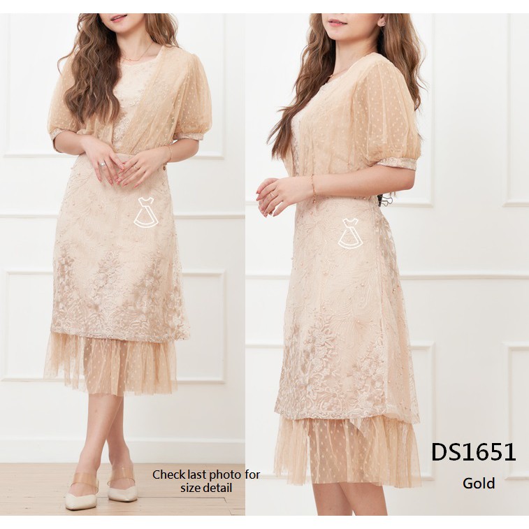 DS1651 - Dress Party Tile Bordir Midi Dress Natal