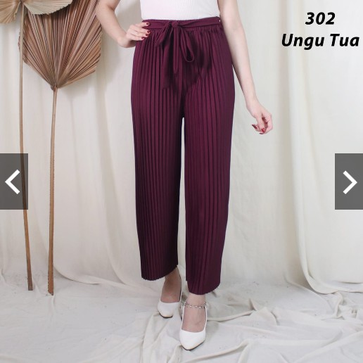 302 KULOT PLISKET PANJANG TALI PINGGANG MODIS FASHION MUSLIM BAWAHAN CELANA POLOS MURAH PLEATEDPANTS-Ungutua