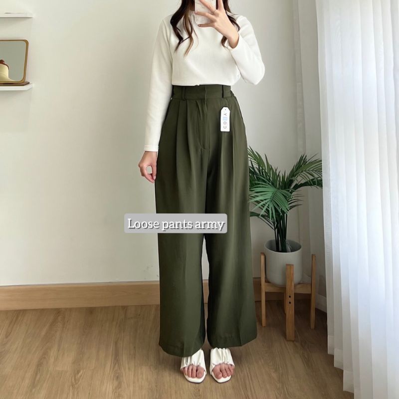 Celana Kulot Crinkle Highwaist Wanita Loose Cullote Pants - Celana Kulot Wanita