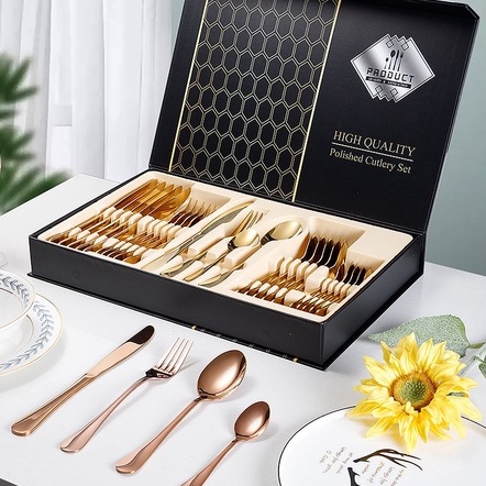 TaffHOME Cutlery Set Perlengkapan Makan PREMIUM Sendok Garpu Pisau 24pcs 6set Stainless Food Grade Tebal cocok untuk hadiah pernikahan keluarga baru 24 PCS Stainless Cutlery Set Flatware Sets High-Grade Mirror Polishing 18/10 Silverware Dinnerware Spoons