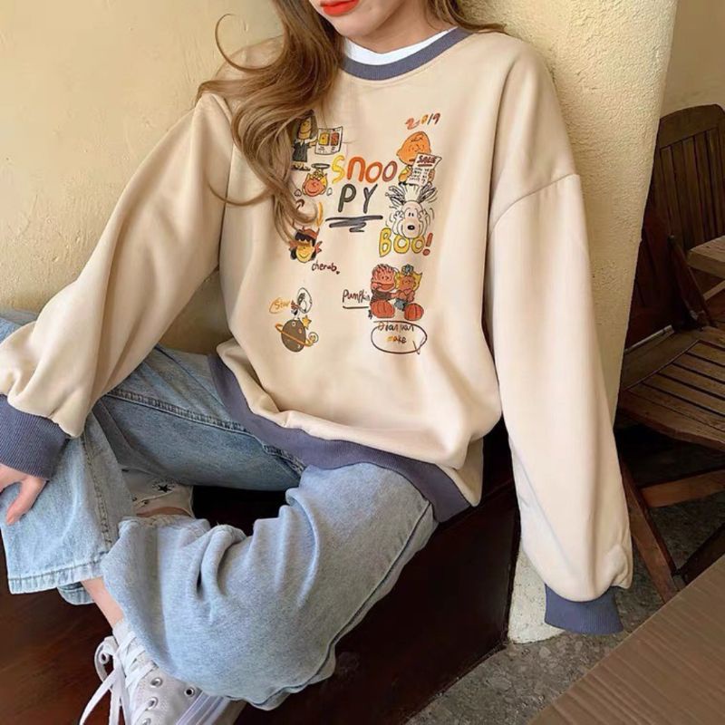 Sweater SNOOPY Sweatshirt | Korean Style Sweatshirt | Sweater Oversize Wanita | Bahan Fleece Tebal