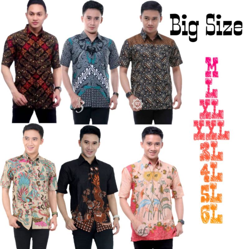 Baju Hem Batik Pria Lengan Pendek Big Size M L XL XXL 3L 4L 5L 6L