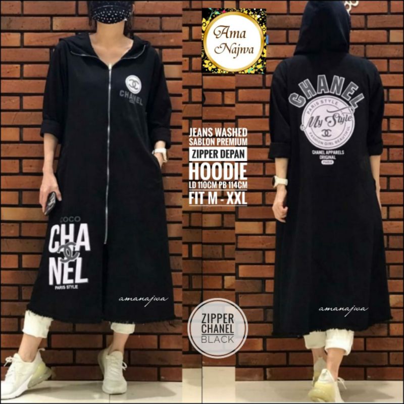 ZIPPER CHANEL Tunik Wanita Dewasa Jeans Ld 110 cm Pb 114 cm