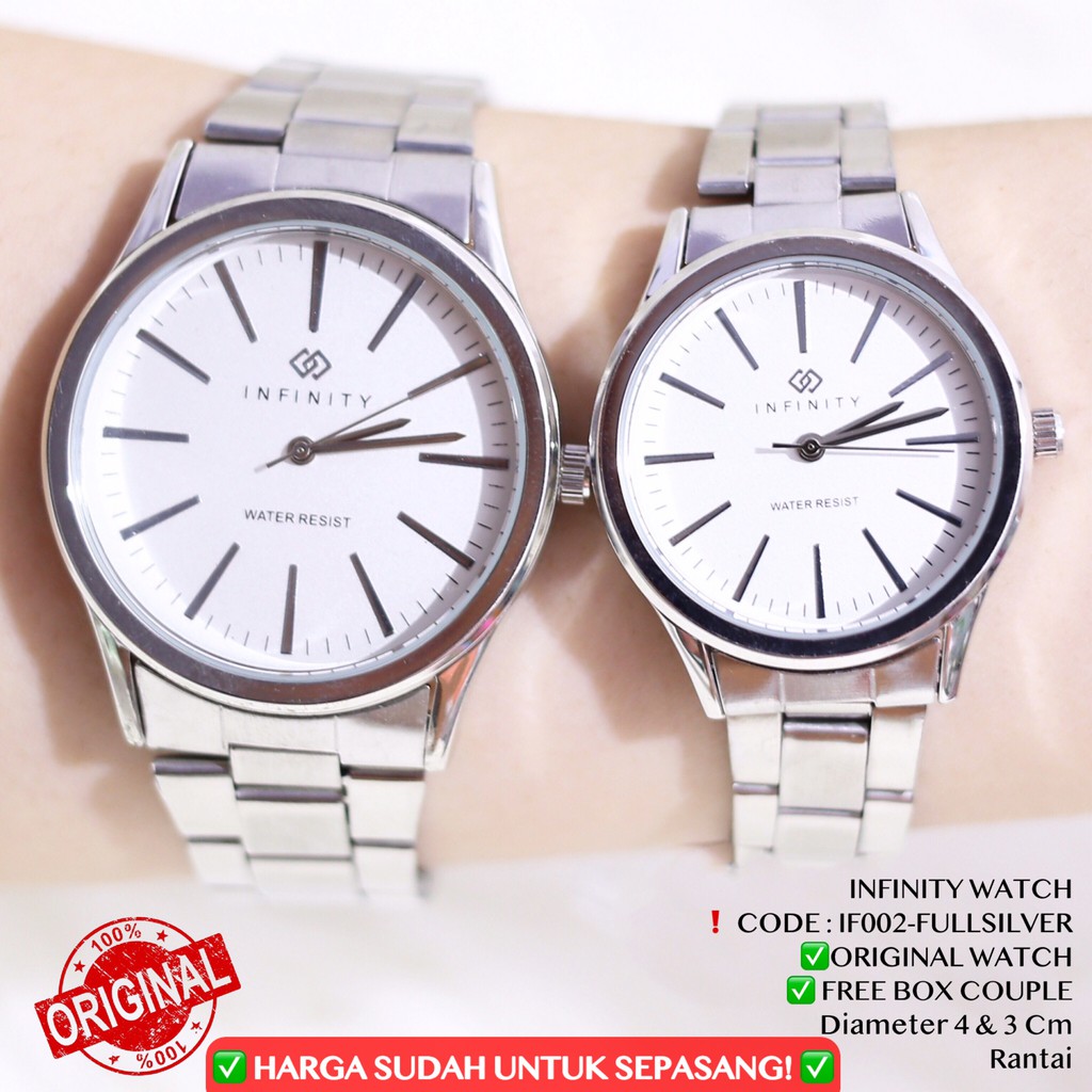 Jam tangan couple Infinity pria dan wanita rantai stainless free box garansi 1 tahun anti air IF002