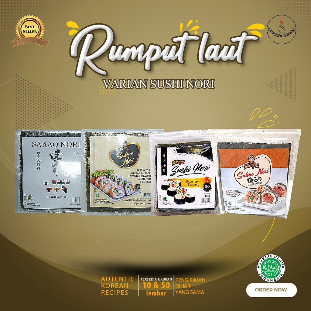 

RB Rumput Laut Kimbab Sushi Korea - ( Sakao Nori/ Tokinori/ Sakao Spesial Nori ) Nori HALAL Seaweed