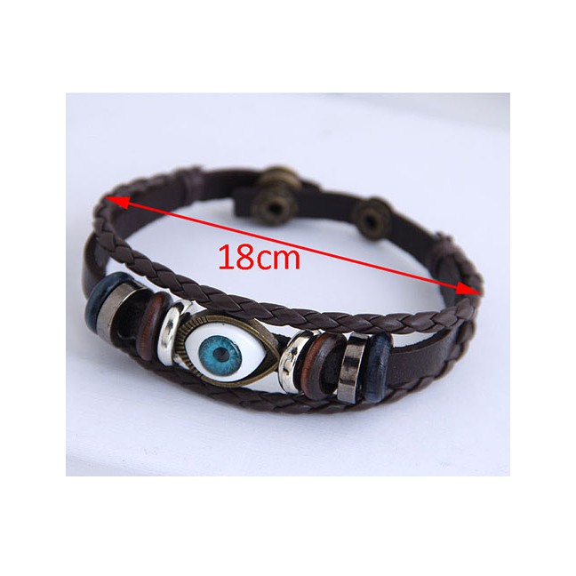 LRC Gelang Tangan Fashion Brown Pu Leather Alloy Eye Multi-layer Bracelet A60499