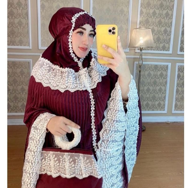 Mukena Plisket Premium Renda Bordir Mewah Dewasa Jumbo Katun Mukena Terbaru 2022 Mukena Lebaran