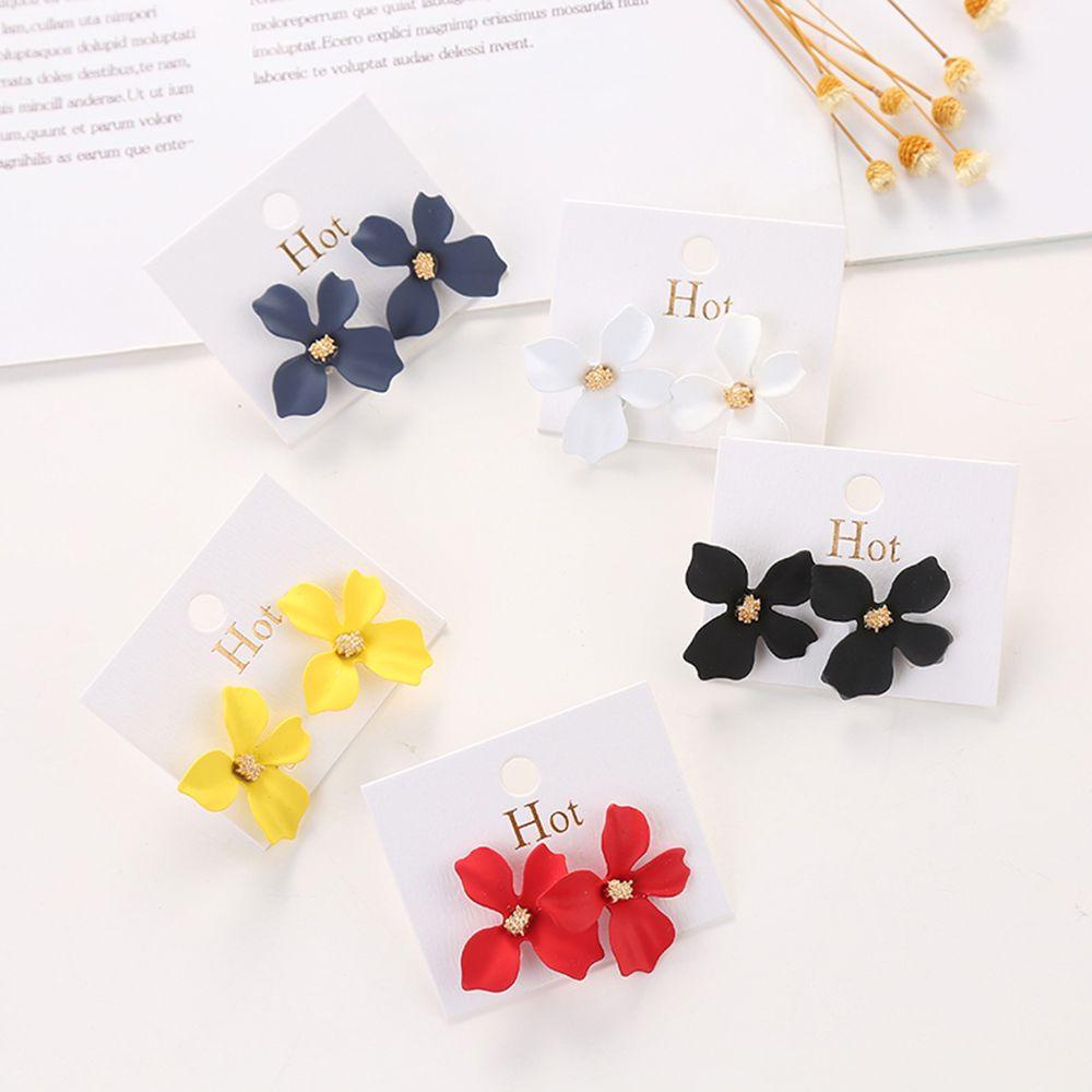 Preva Anting Bunga Mewah Warna-Warni Bohemia Ear Hook Kelopak Cat Semprot Vintage Menjuntai