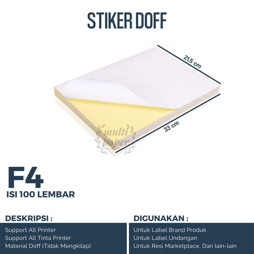 

Sticker Doff F4 100 lembar Stiker F4 Doff Sticker F4 Sticker HVS F4 Stiker HVS F4