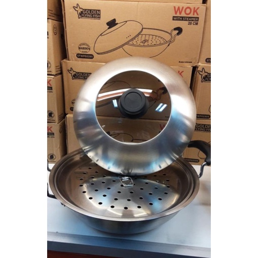 Wok Pan Steamer 28 Cm Golden Flying Fish