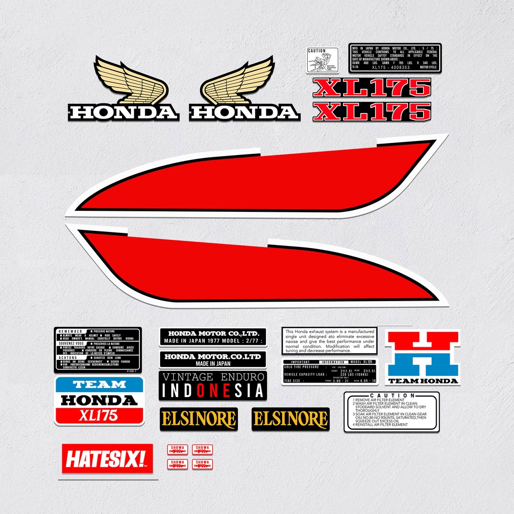 Sticker Decal Honda XL 175 s 1977 Hatesix