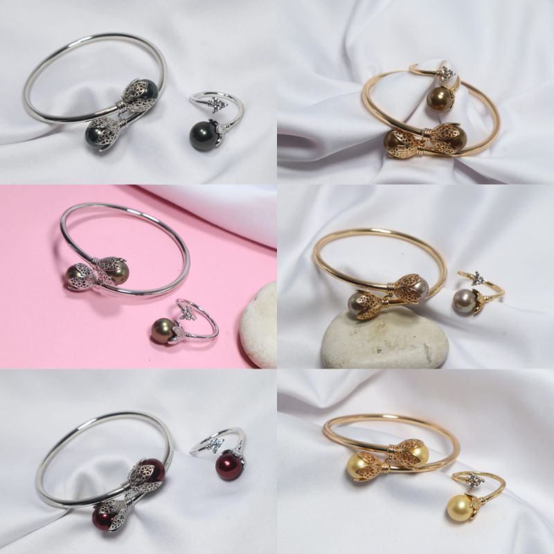 Gelang cincin fleksibel|Set mutiara lombok|Gelang mutiara|Cincin mutiara lombok|Mutiara asli lombok