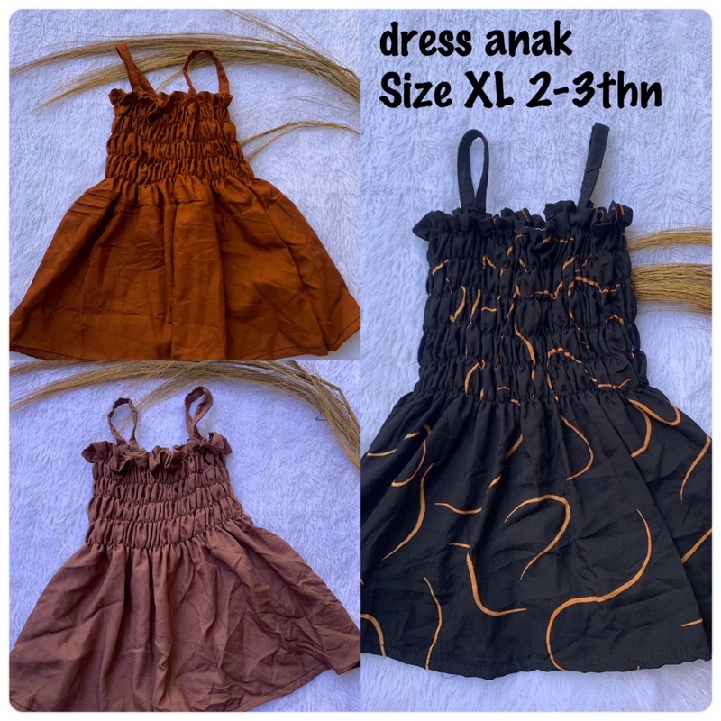 Dress anak perempuan tali kerut motif dan polos rayon