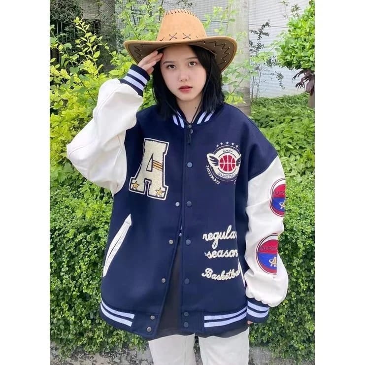 Jaket Baseball varsity wanita 3D A chock Fashion Terbaru