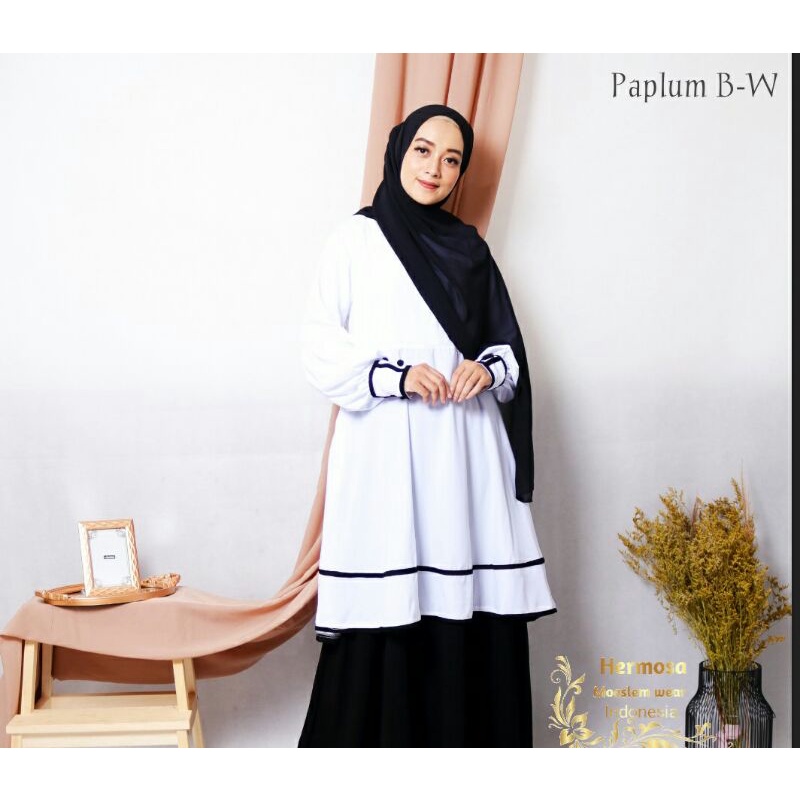 Gamis kantor hitam putih/gamis kantor/gamis dinas PNS hitam putih