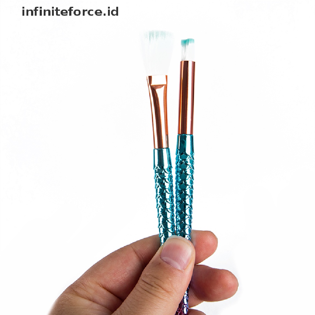 Infiniteforce.id 10pcs / Set Brush Foundation / Alis / Eyeliner Bentuk Mermaid Untuk Makeup / Kosmetik Wanita