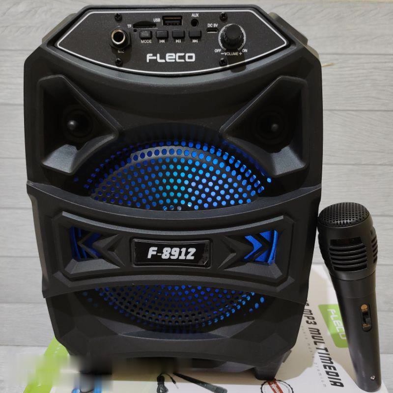 Speaker Bluetooth 8 Inchi Fleco F-8912 Bonus Mic Super Bass /Salon Bluetooth Bt Speaker