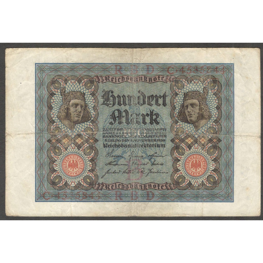 Uang Kertas Jerman Germany Reichsbanknote 100 Mark 1920 VF Ukuran Uang Jumbo