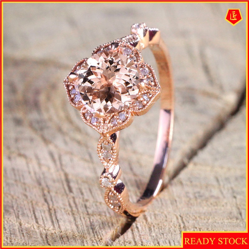 [Ready Stock]Simple Elegant Micro-Inlaid Pink Diamond Rose Gold Ring