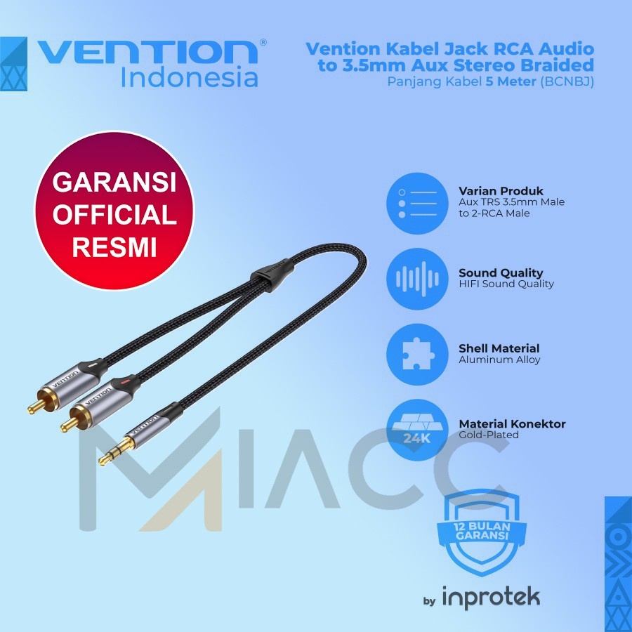 Vention Kabel Speaker 2 RCA to Jack 3.5mm Aux Audio 1.5M 2M 3M 5M 8M