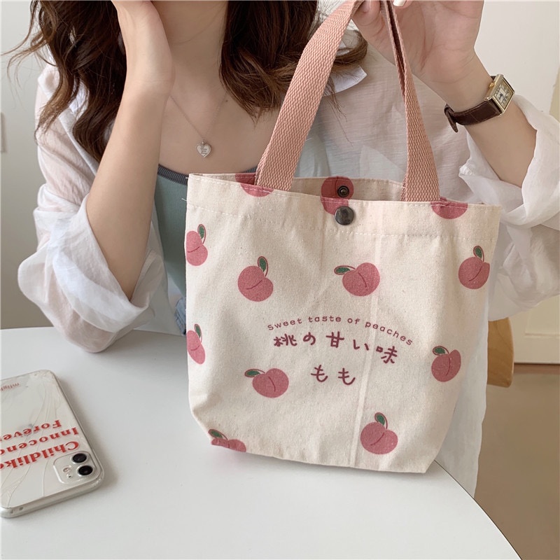 NAOMI - Akane Canvas Bag - Tote bag - Korean Fruity Japanese - Tas kanvas motif - Tas Import - Lunch Bag