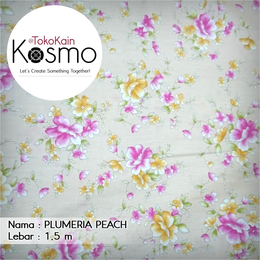 Kain katun Jepang Twill Japan Design - Bunga Plumeria (Peach)