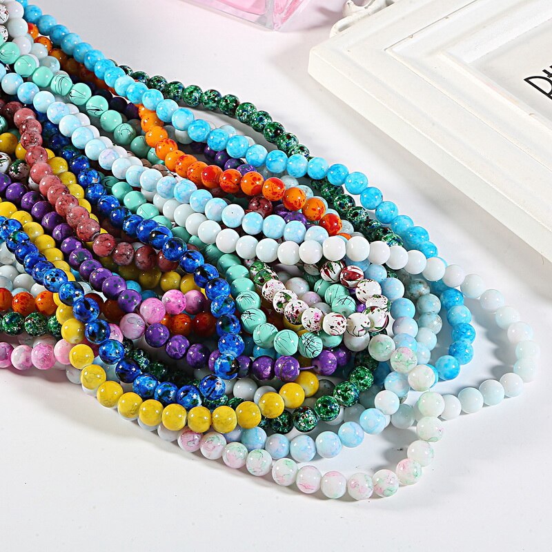 140pcs Manik-Manik Kaca Bulat 6mm Untuk Membuat Perhiasan Kalung / Gelang Diy