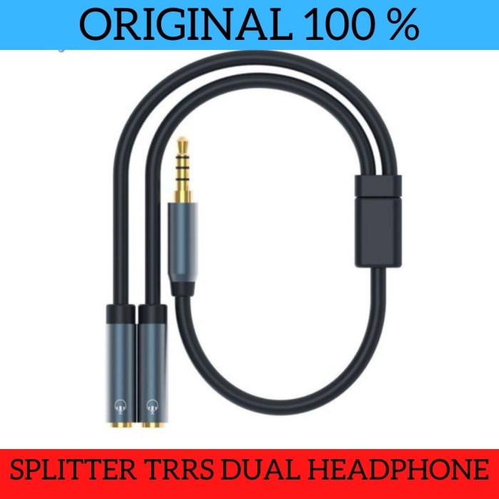 Splitter 3.5mm Dual Headphone 2 Line Connector TRRS 4 Pole Adapter