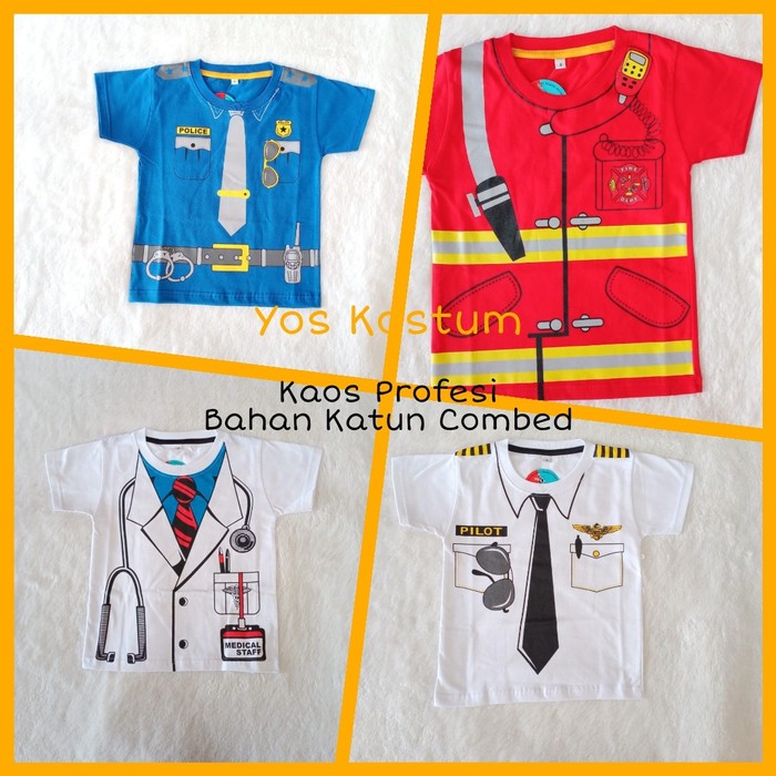 Baju Anak Laki-Laki Dokter Pemadam Pilot Polisi Kaos Atasan Profesi 2 - 8 Tahun Distro Murah