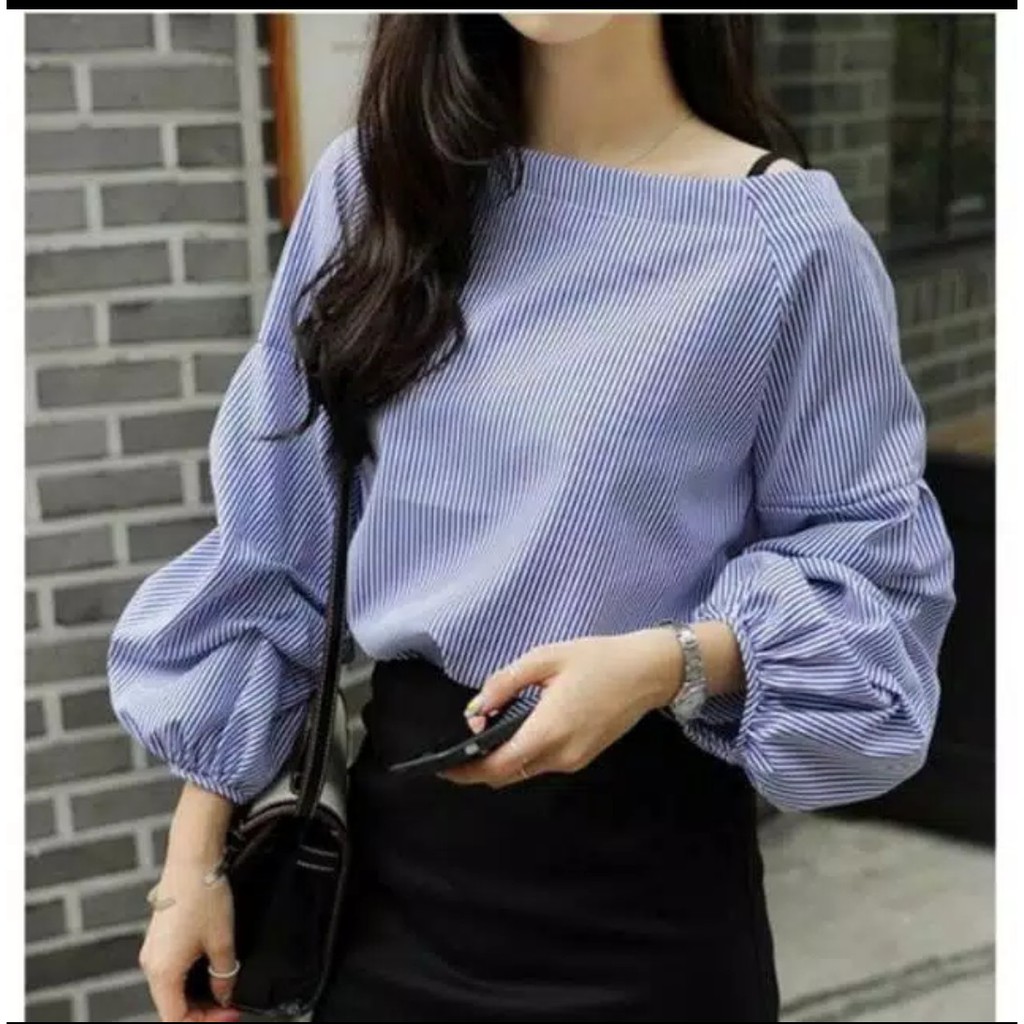 LOLITA BLOUSE - ATASAN WANITA FASHION - Bahan Cotton Salur all size fit to M-L HK-21-1