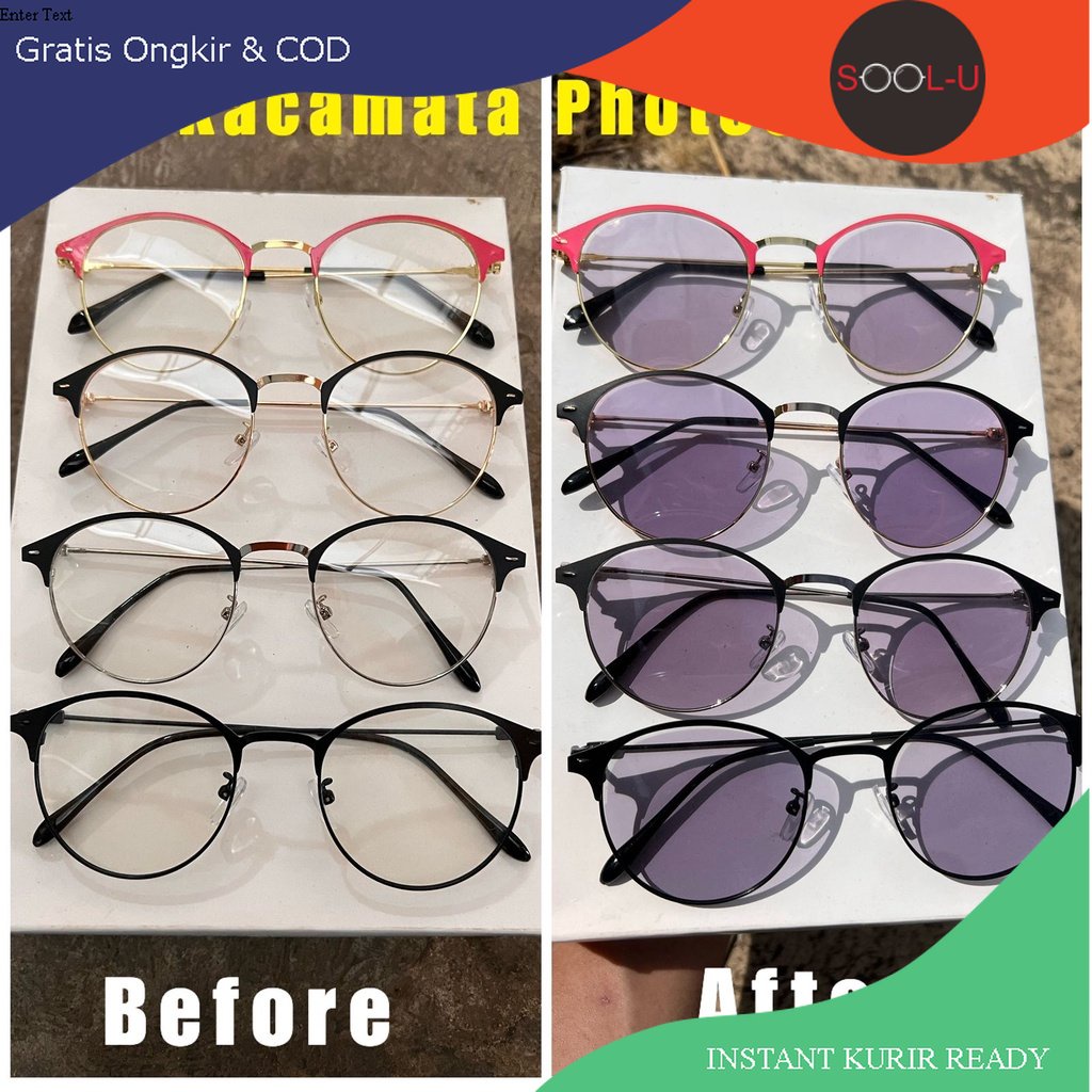 soolu.eyewear Kacamata Photocromic Antiradiasi Gagang Besi Wanita Pria 1920