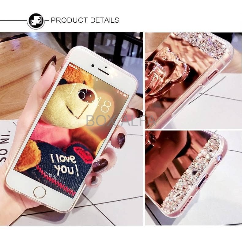 Case Oppo A57 Luxury Diamond Crystal Soft Mirror Ring Bear Rose Gold