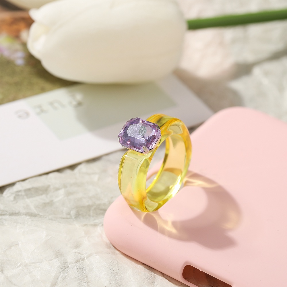 Korean Diamond Transparent Acrylic Rings Fashion Colorful Finger Ring Women Jewelry Accessories