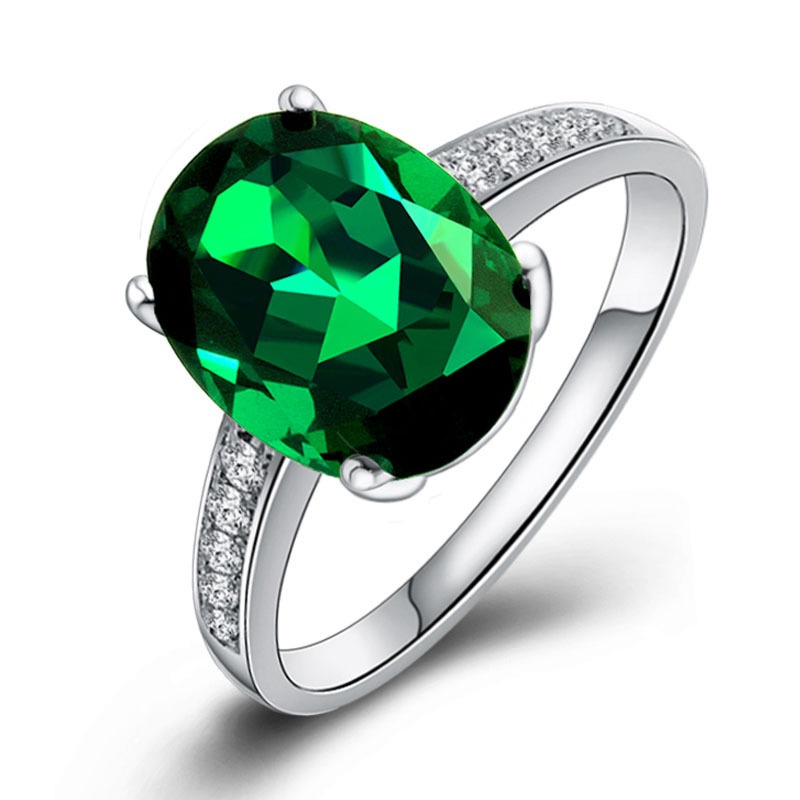 Cincin Sterling Silver 925 Dengan Batu Emerald Hijau Untuk Wanita Ccb80