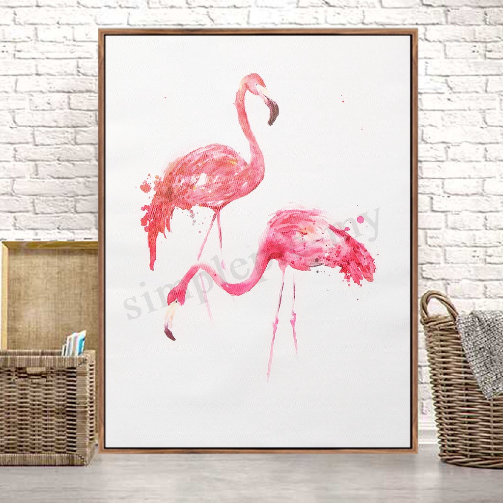 Oe Lukisan Kanvas Cat Minyak Desain Burung Flamingo Modern
