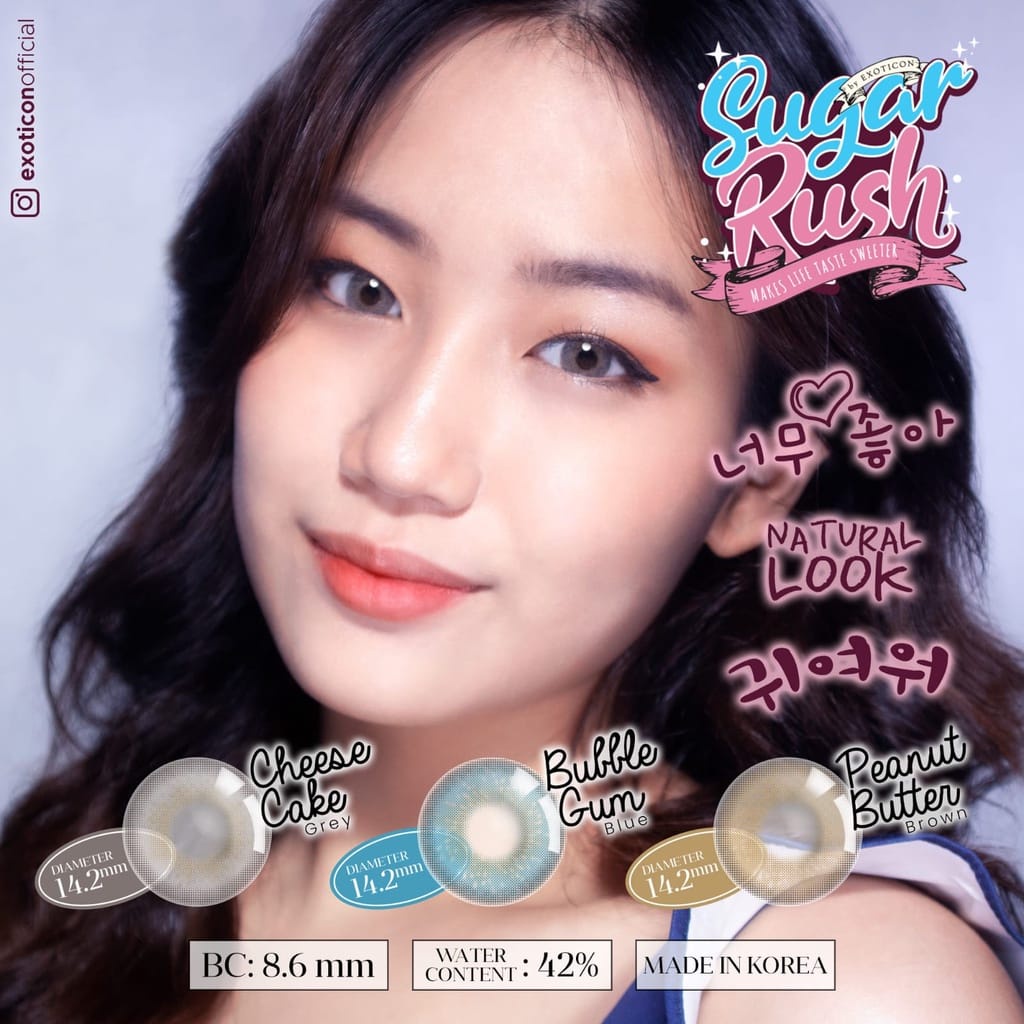 Paket Softlens Sugar Rush by Exoticon 14.2mm (Normal) + Cairan X2 60 ml + Penjepit / pinset softlens