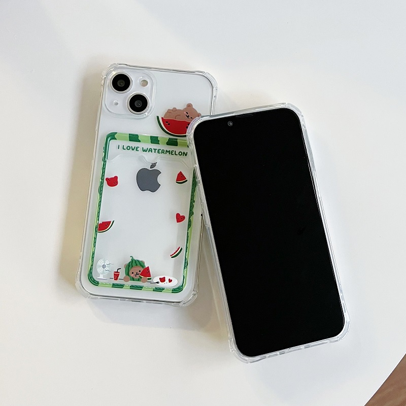 Soft Case Transparan Desain Beruang Dengan Kartu Untuk iPhone 12 13 Pro Max 11 X XR XSMAX