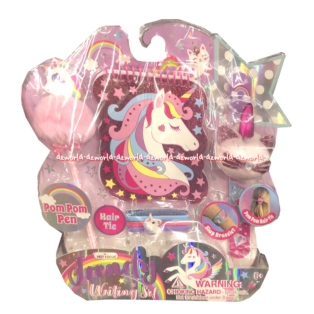 

Hot Focus Trendy Writing Set Unicorn Pom Pom Pen Mainan Peralatan