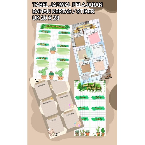 

TABEL JADWAL PELAJARAN BAHAN STIKER DAN KERTAS MANILA