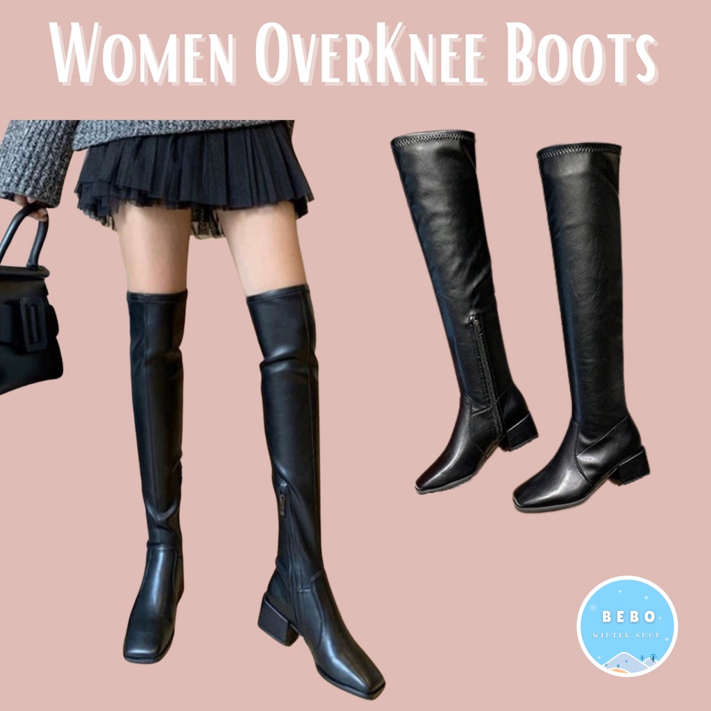 Waterproof boots selutut overknee bahan kulit sintetis inner fleece