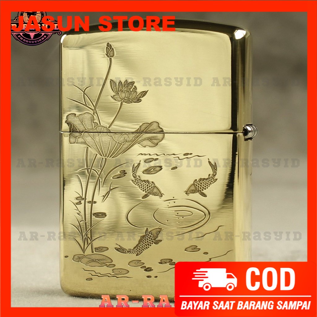 Korek Api Minyak Zippo Gold Ukir Motif Ikan Fish 168 3962-9