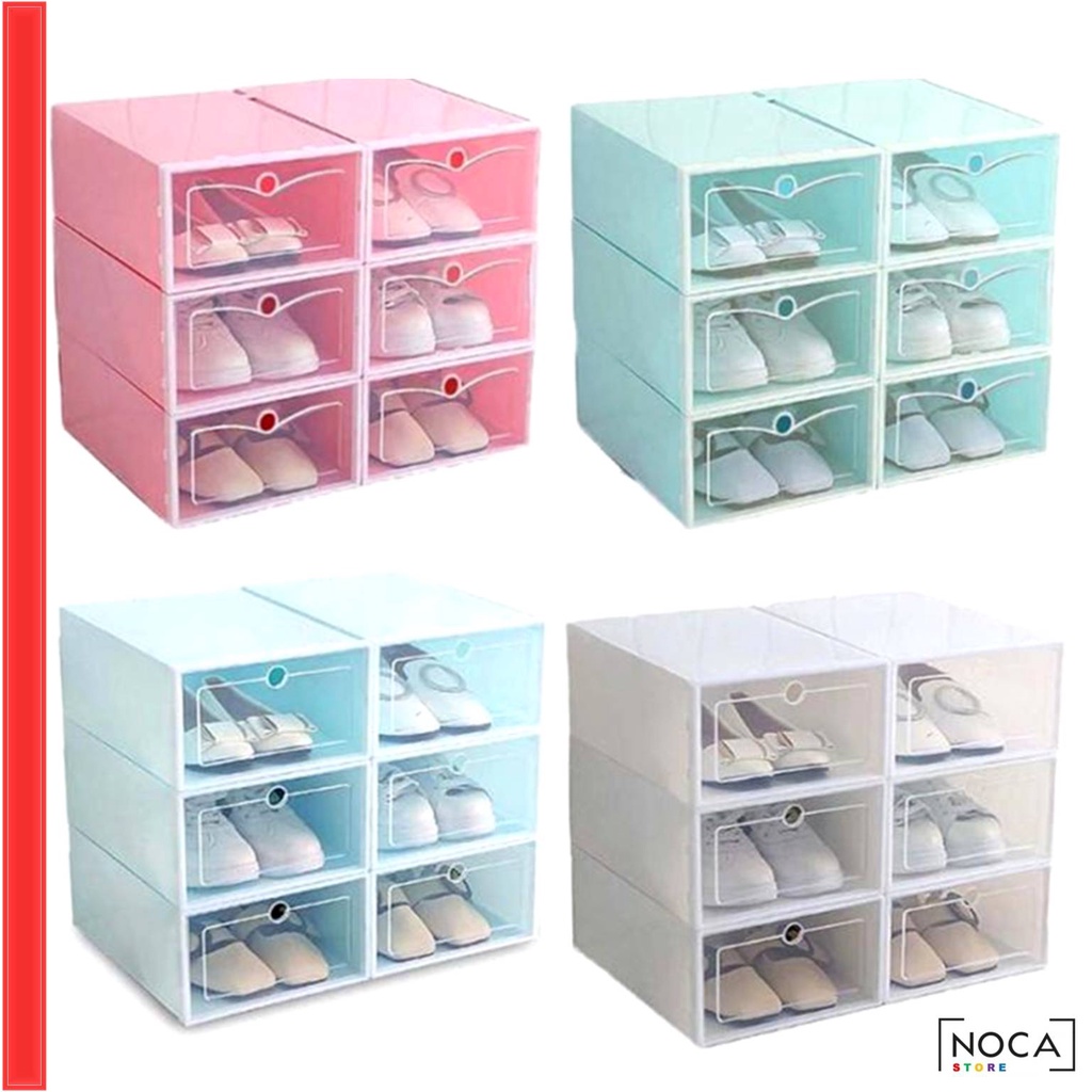 Kotak Sepatu Susun Lipat Plastik Bening - Box Penyimpanan Sandal Transparant Size BESAR