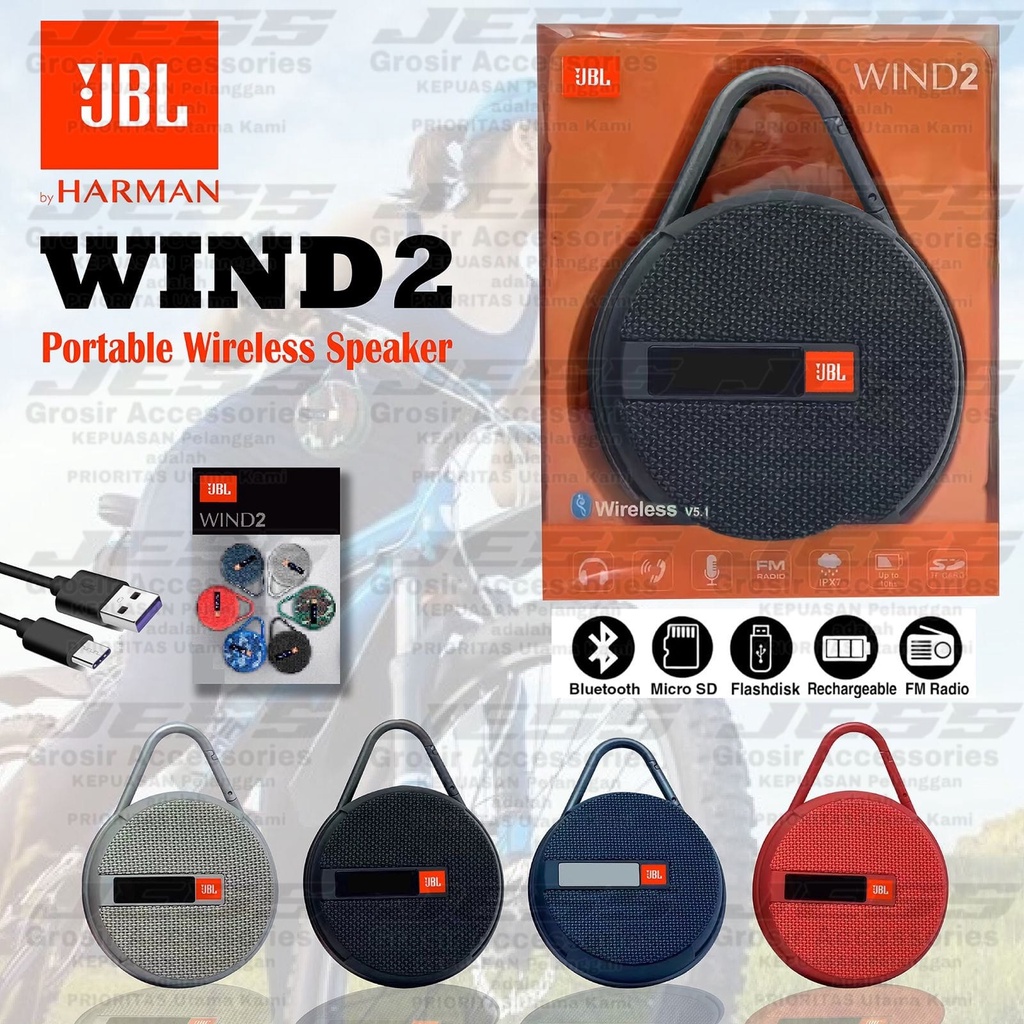 Speaker Bluetooth JBL WIND 2 Wireless Portable Stereo Speker Sepeda Bracket Super Bass