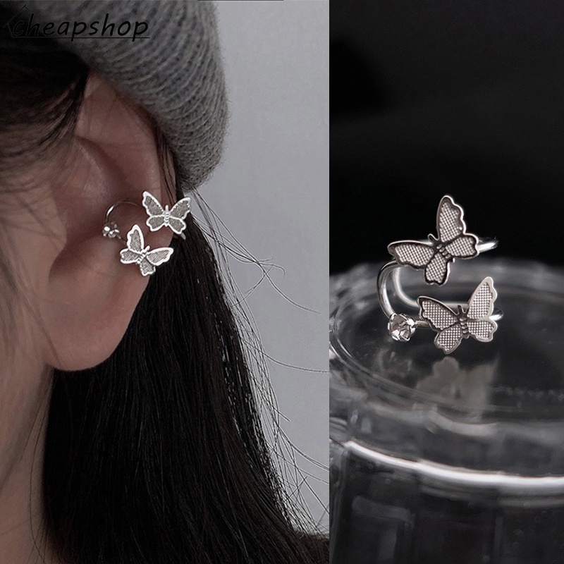 IFYOU Anting Klip Bentuk Kupu-Kupu Aksen Zircon Gaya Vintage Korea Untuk Wanita