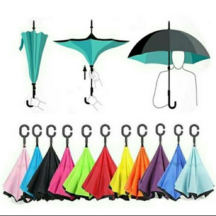 Payung Terbalik Kazbrella Gagang C Besar Reverse Umbrella 2 Lapis Tebal Multifungsi