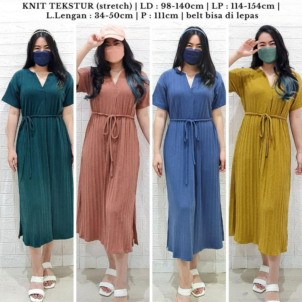 4337 kazuha vee strap knit midi dress bumil friendly dress natal bigsize oversize dress