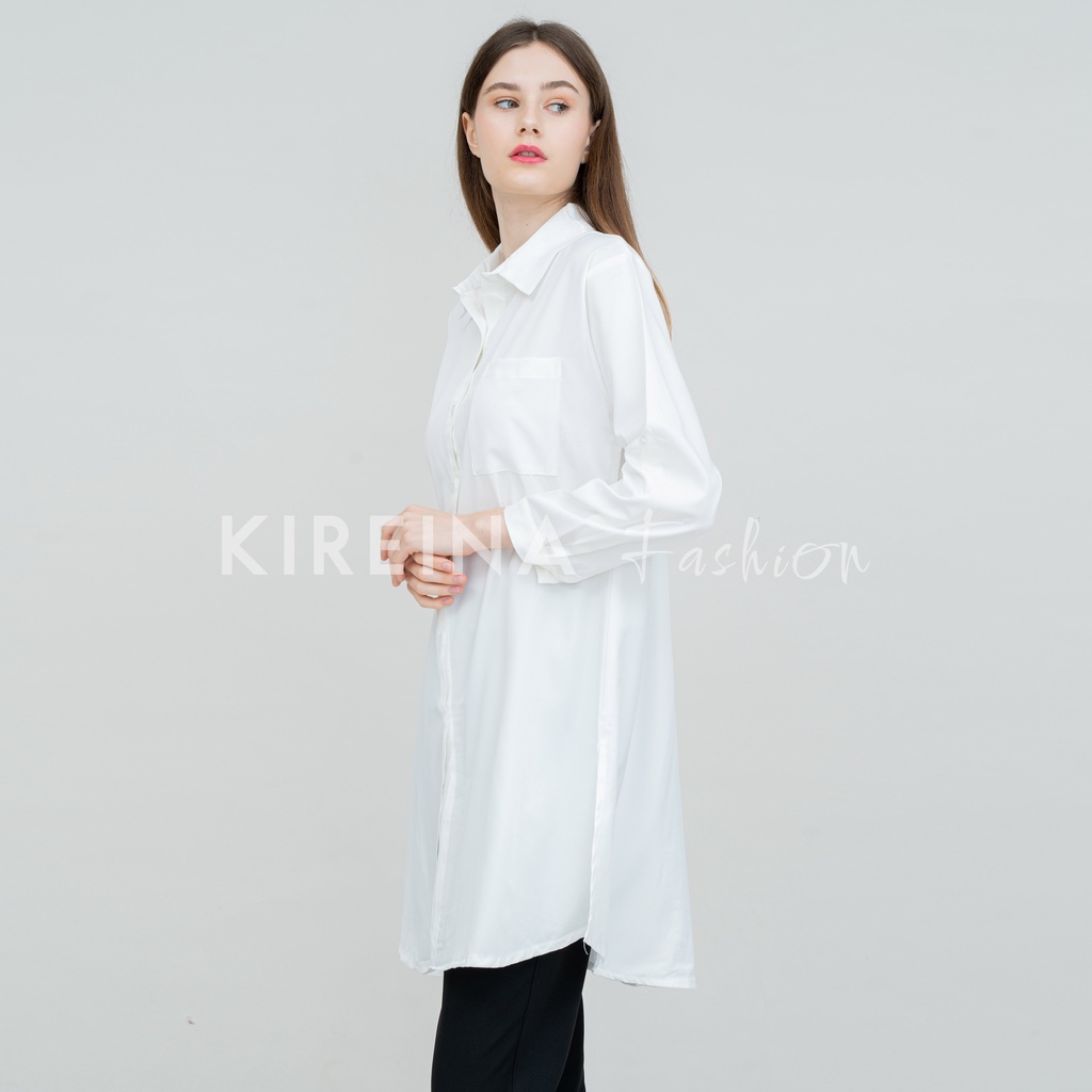 Kemeja Tunik Putih Wanita Kemeja Tunik Kantong Moscrape Import | Kireina Fashion